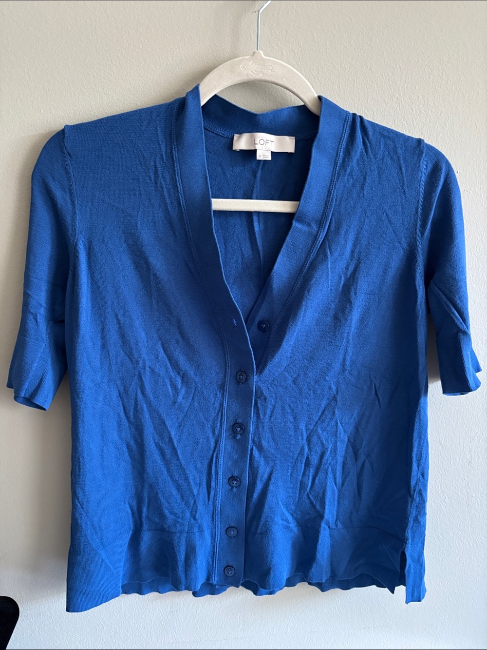 LOFT Royal Blue Short-Sleeve Button Front Cardigan